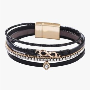 Chic Black and Gold Infinity Bracelet and Card, Gift for Daughter, magnetic